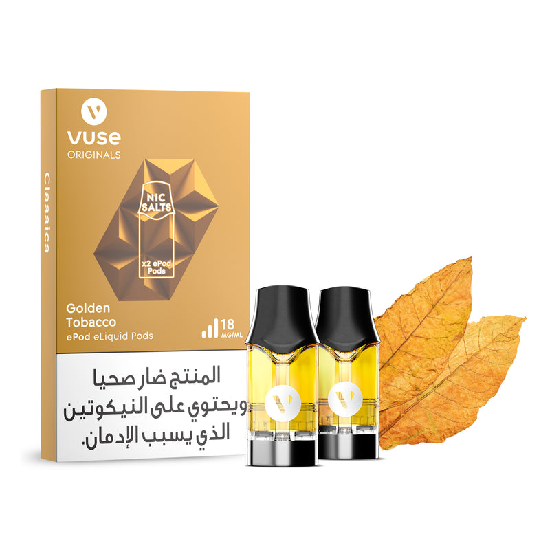 Golden Tobacco flavour pods for vuse vape KSA بودات فيب بنكهة التبغ لجهاز فيوز فيب السعودية